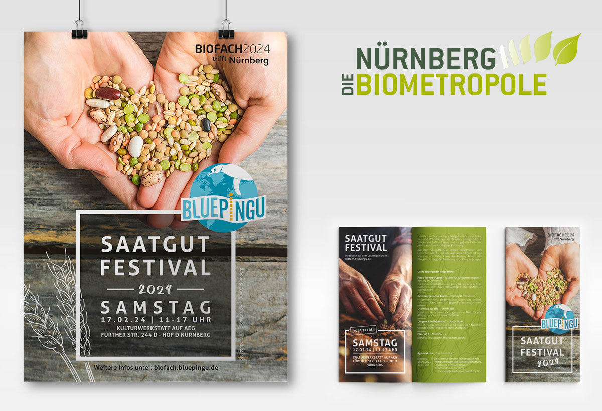 Referenz "Poster und Flyer für das Saatgutfestival auf der Messe Biofach in Nürnberg"